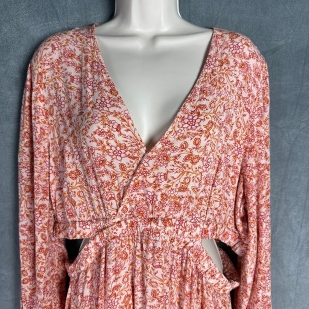 Old Navy Peach Floral Print Maxi Dress Cutout Waist XL Spring Resort Vacation - Picture 5 of 16
